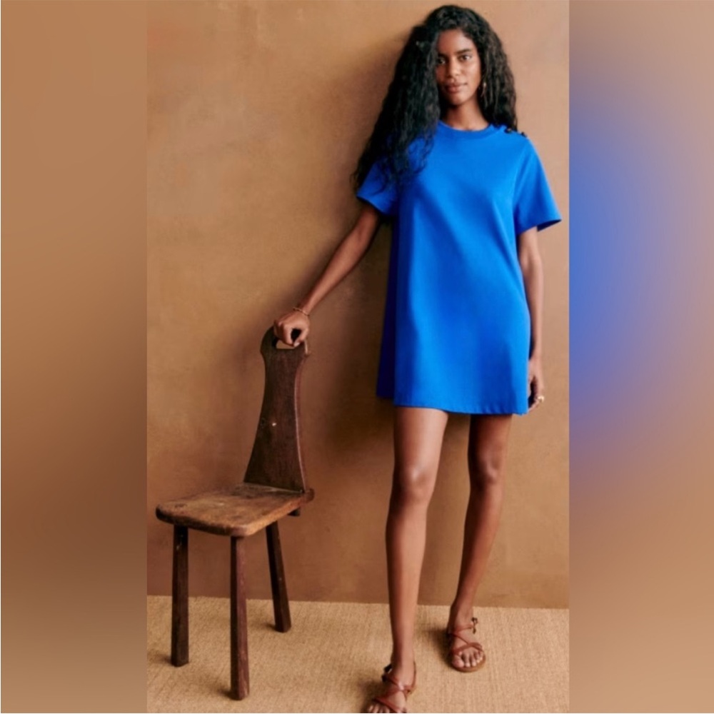Sezane Electric Blue Selena Organic Cotton T Shirt Dress Size Large